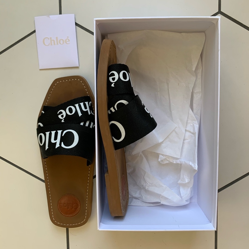 Chloe Woody Sandals Black Size 39